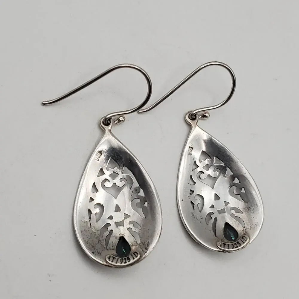 Sterling Silver 925 Mystic Topaz Dangle Filigree Pierced Hook Earrings 1.5